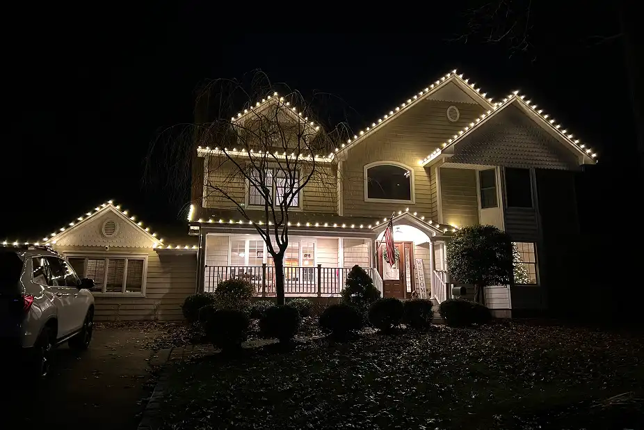 Professional holiday light installation and takedown service in Long Island by Dr. Glow